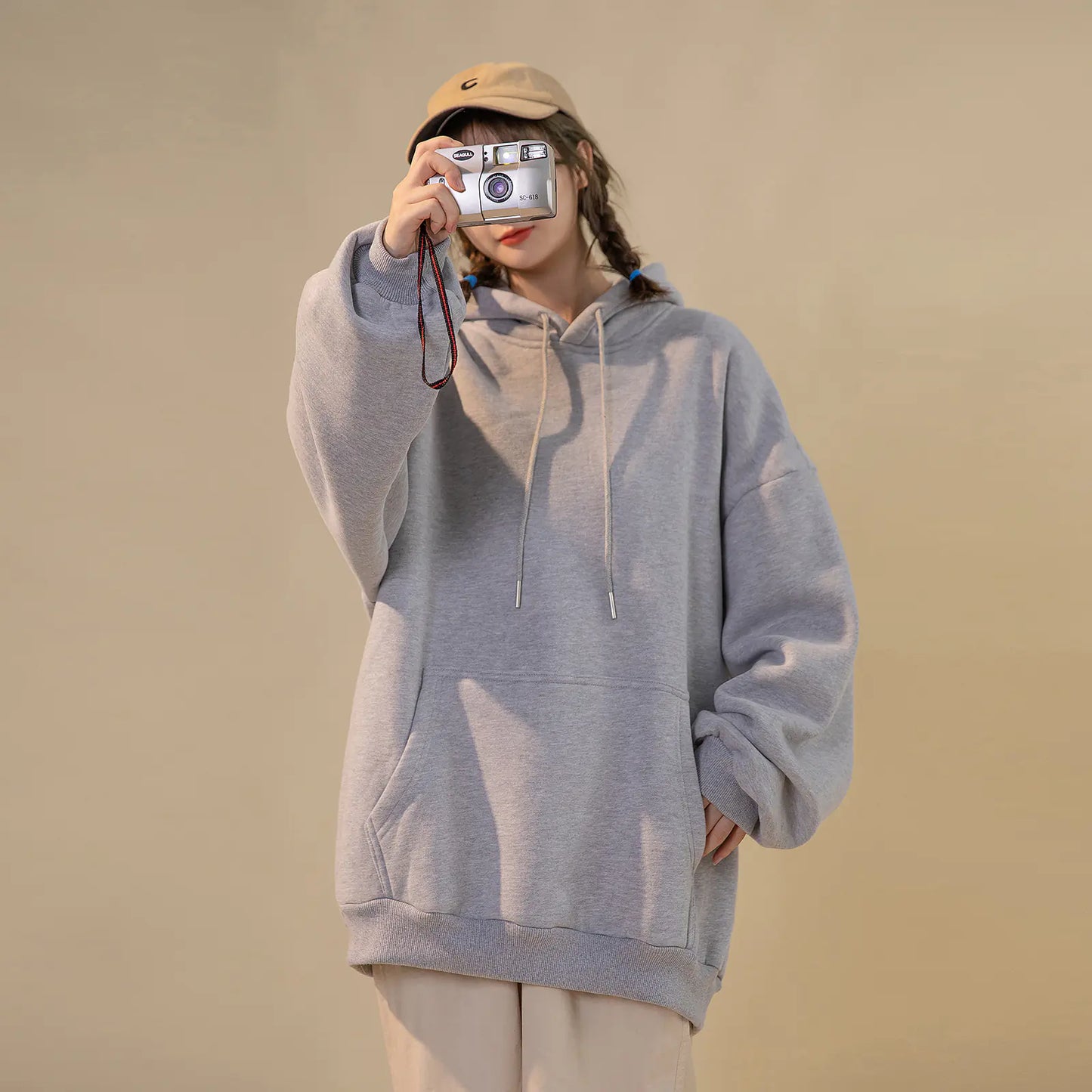 Hong Kong Style Purple Hooded Long Sleeve Women’s Top