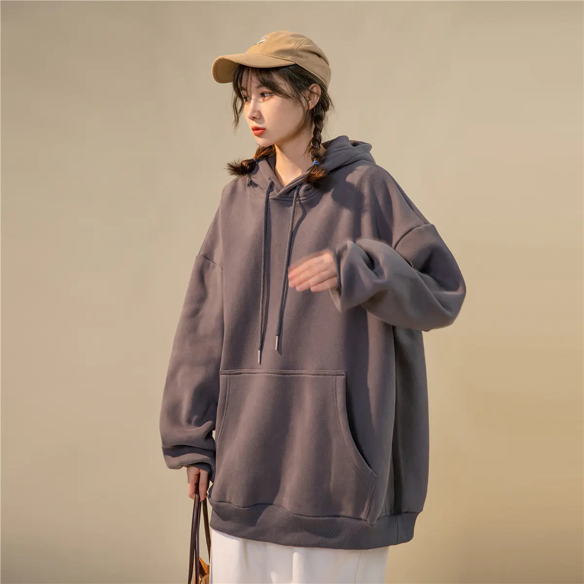Hong Kong Style Purple Hooded Long Sleeve Women’s Top